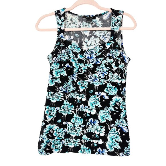 2/$30 White House Black Market Floral Ruffled Tank Sleeveless Blouse Small #9904 - Picture 3 of 9